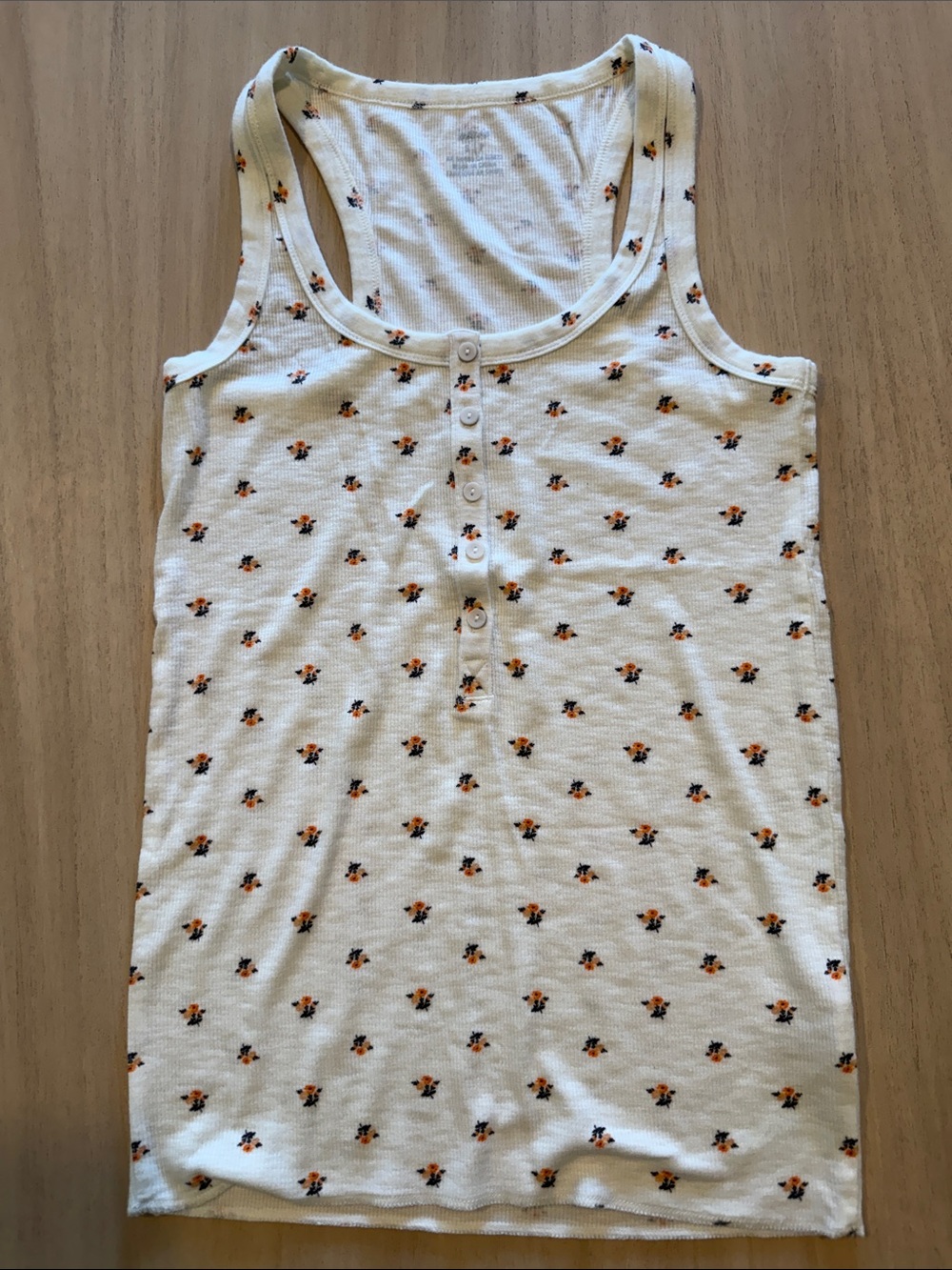 Aerie Floral Ribbed Henley Tank Top Cream Sleeveless Racerback Size Small
